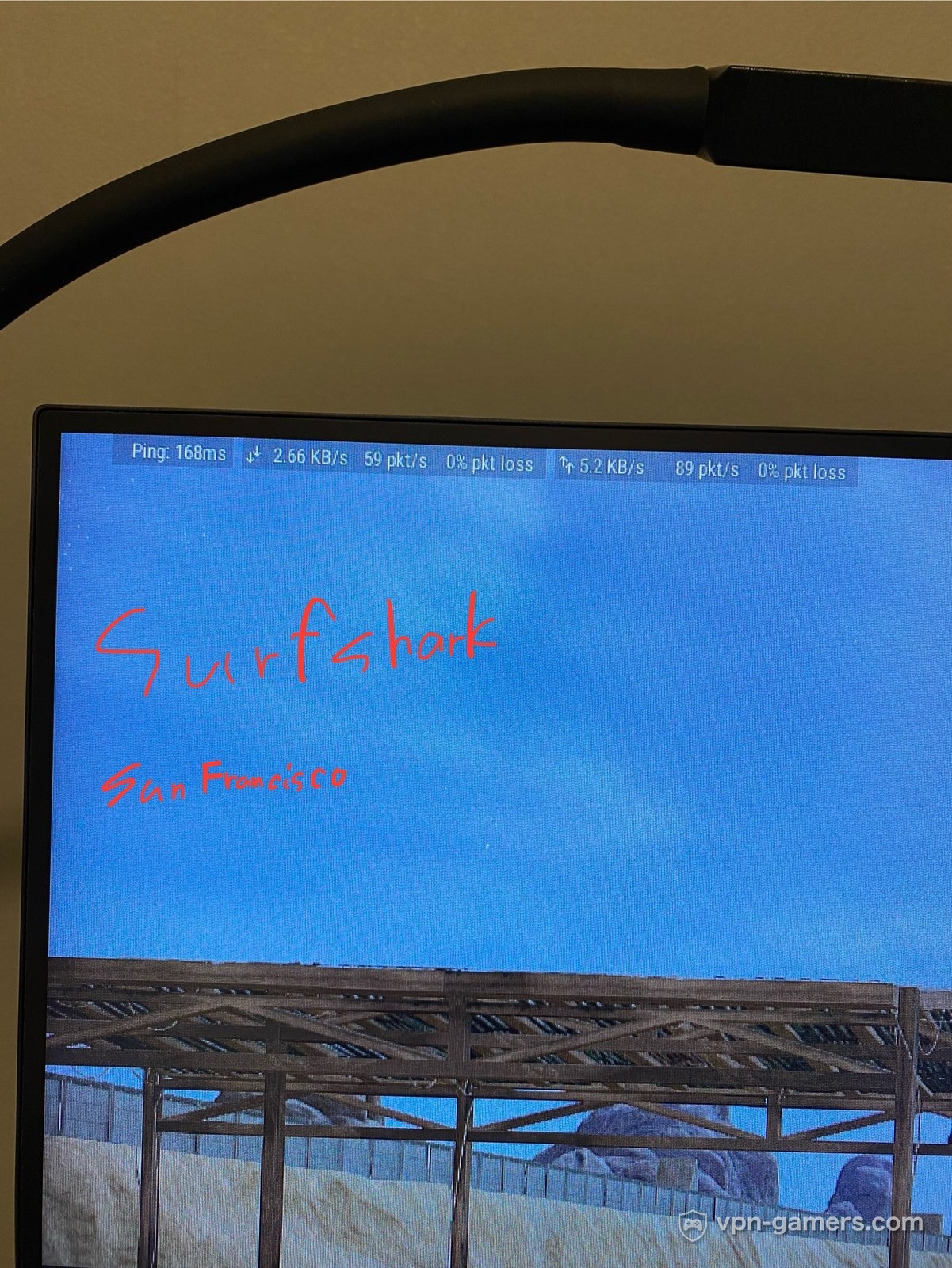 Surfsharkのサンフランシスコサーバー経由でping168ms